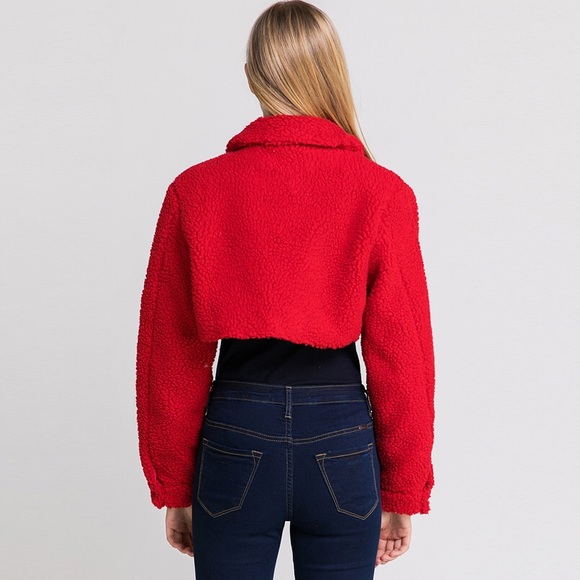Sherpa like red cropped jacket - Picture 5 of 7